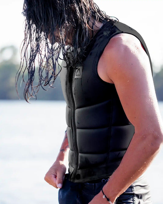 Follow Corp Men's Wake Impact Vest Black - on-water action shot 1