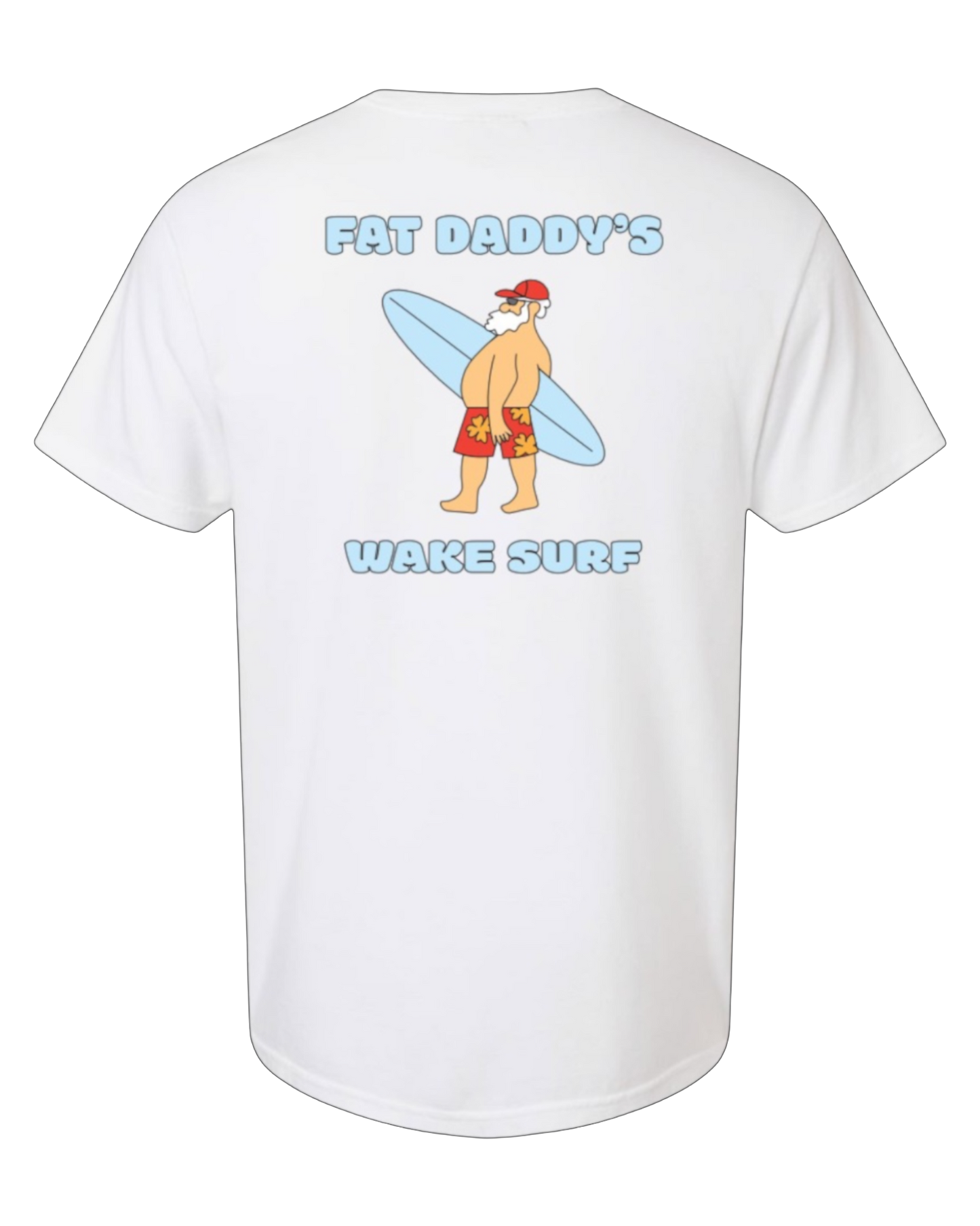 Fat Daddy's Wake Surf White Tee - back graphic detail