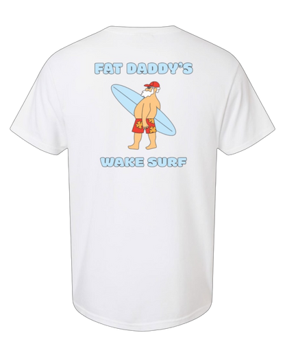 Fat Daddy's Wake Surf White Tee - back graphic detail
