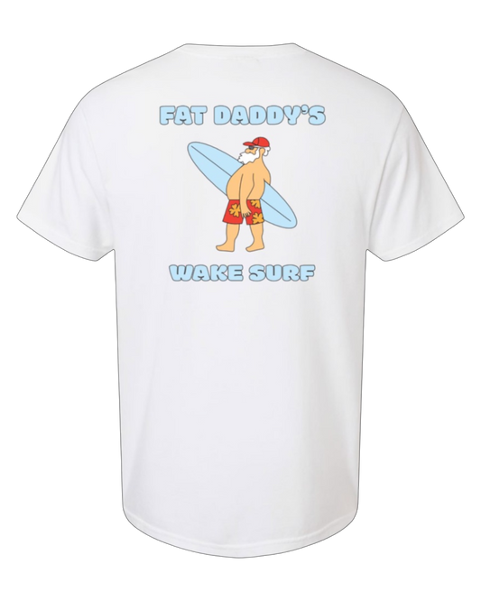Fat Daddy's Wake Surf White Tee - back graphic detail