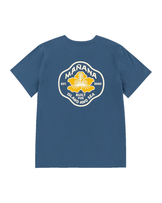 Mañana Hibiscus Tee Blue - back view