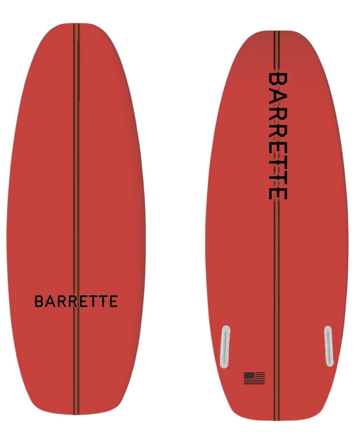 Fat Daddy's Wake Surf Barrette ATL wakesurf board in red with a central stripe and black branding details.