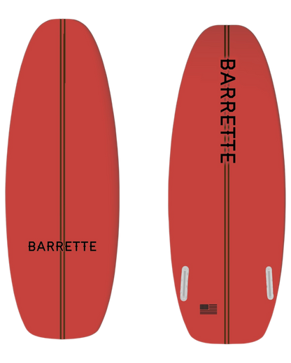 Fat Daddy's Wake Surf Barrette ATL wakesurf board in red with a central stripe and black branding details.