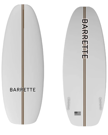 Fat Daddy's Wake Surf BARRETTE ATL wakesurf board in white with a brown center stripe and black branding