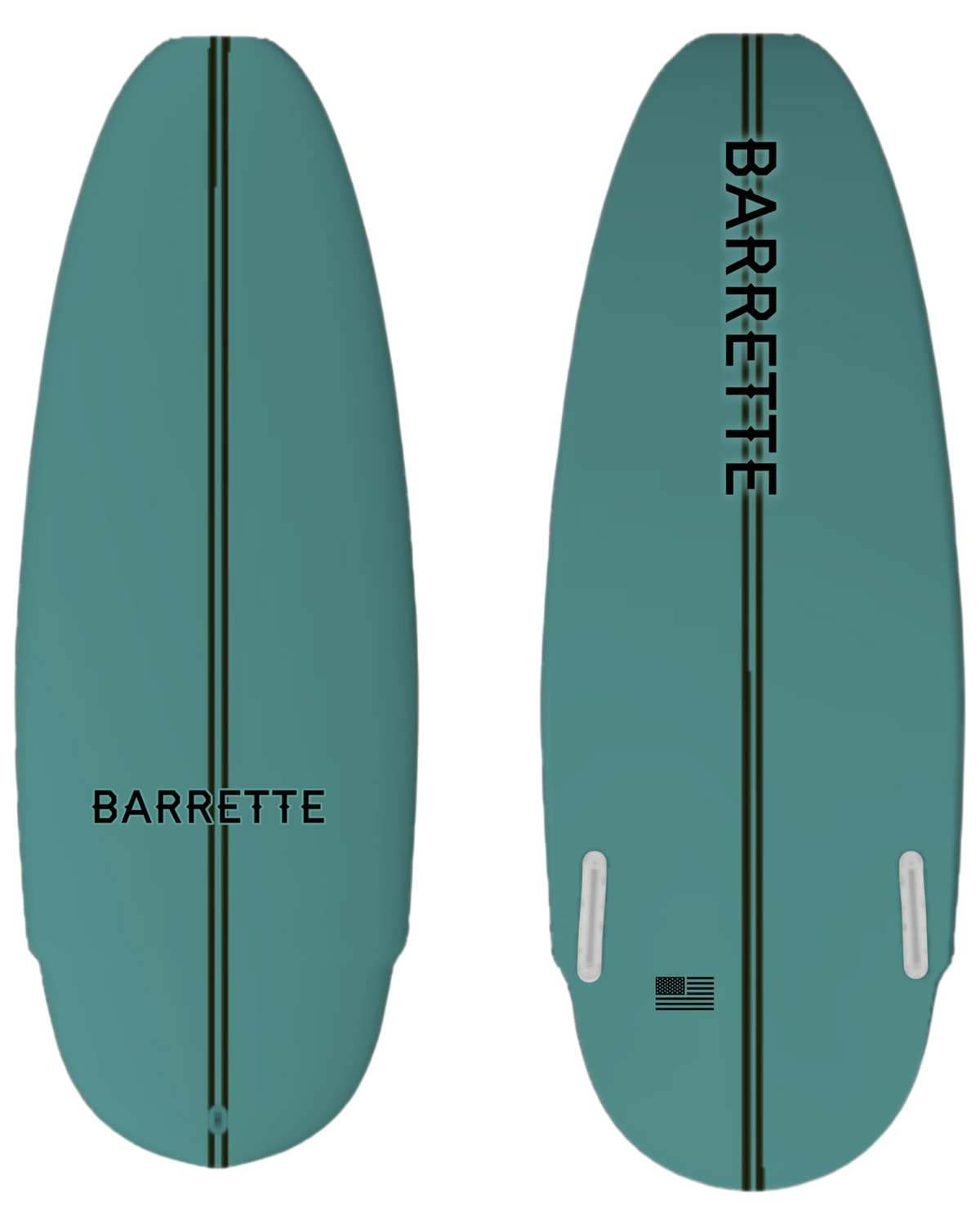 Fat Daddy's Wake Surf Barrette Greenroom wakesurf board in teal with black center stripe and logo branding