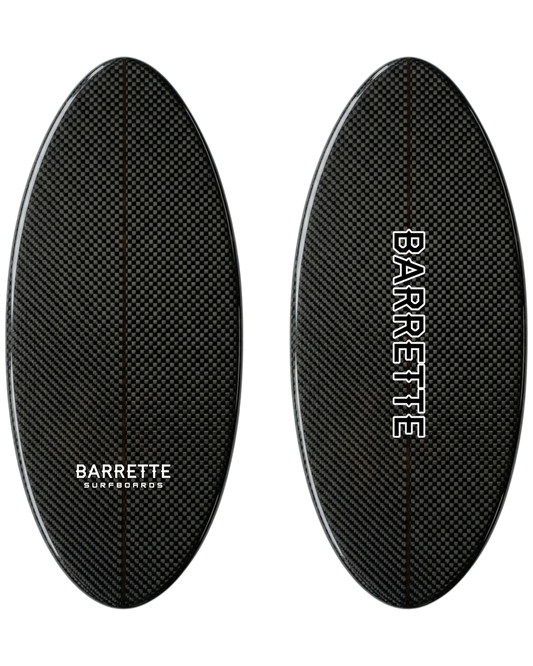 Fat Daddy's Wake Surf Barrette Laguna skim wakesurf board in white with black center stripes and logo branding