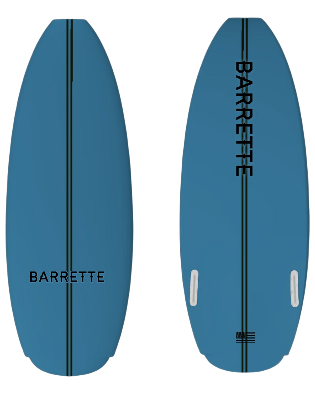 Fat Daddy's Wake Surf Barrette Lithium wakesurf board in blue with a black center stripe and branding