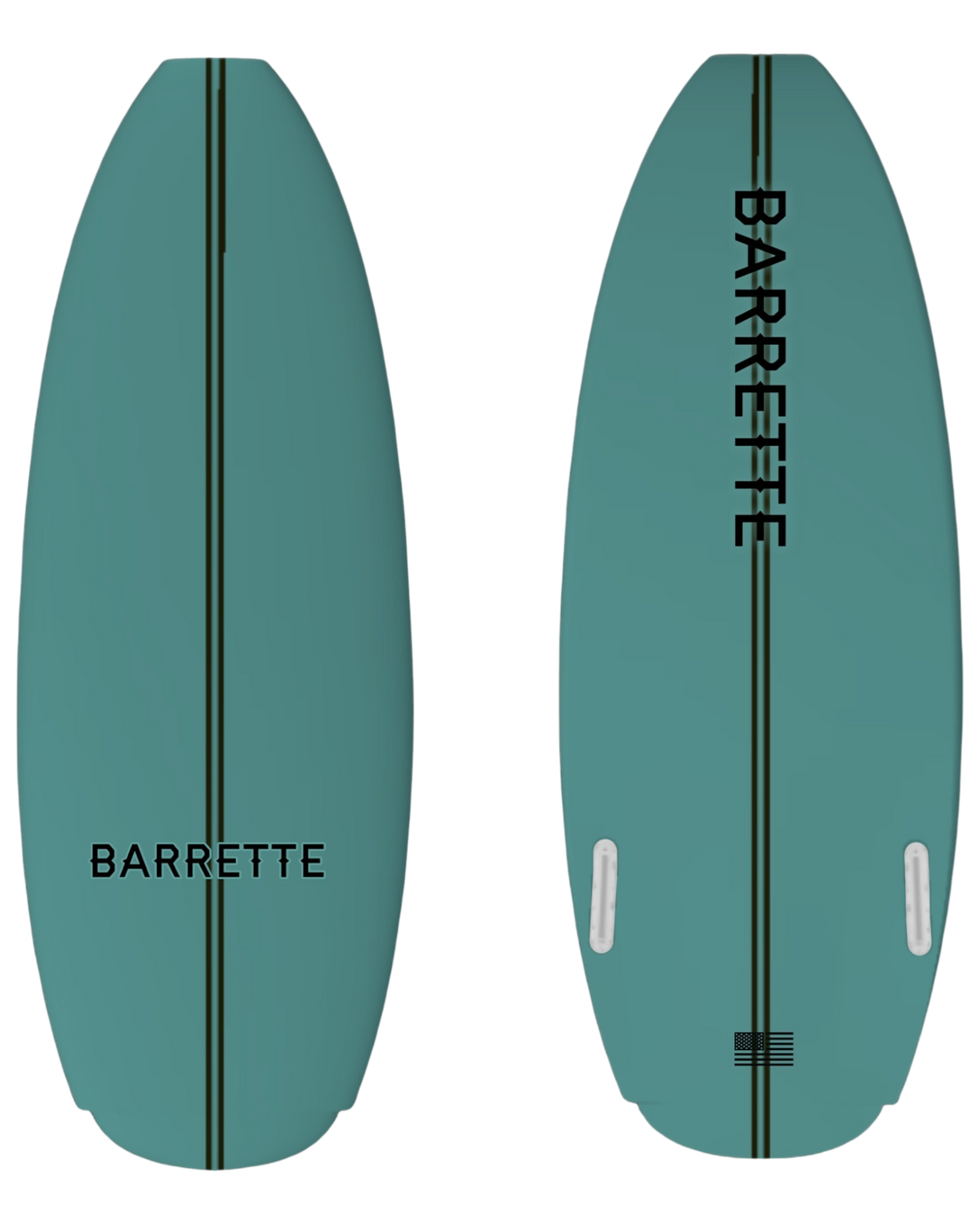Fat Daddy's Wake Surf Barrette Lithium wakesurf board in teal with black center stripe and brand logo