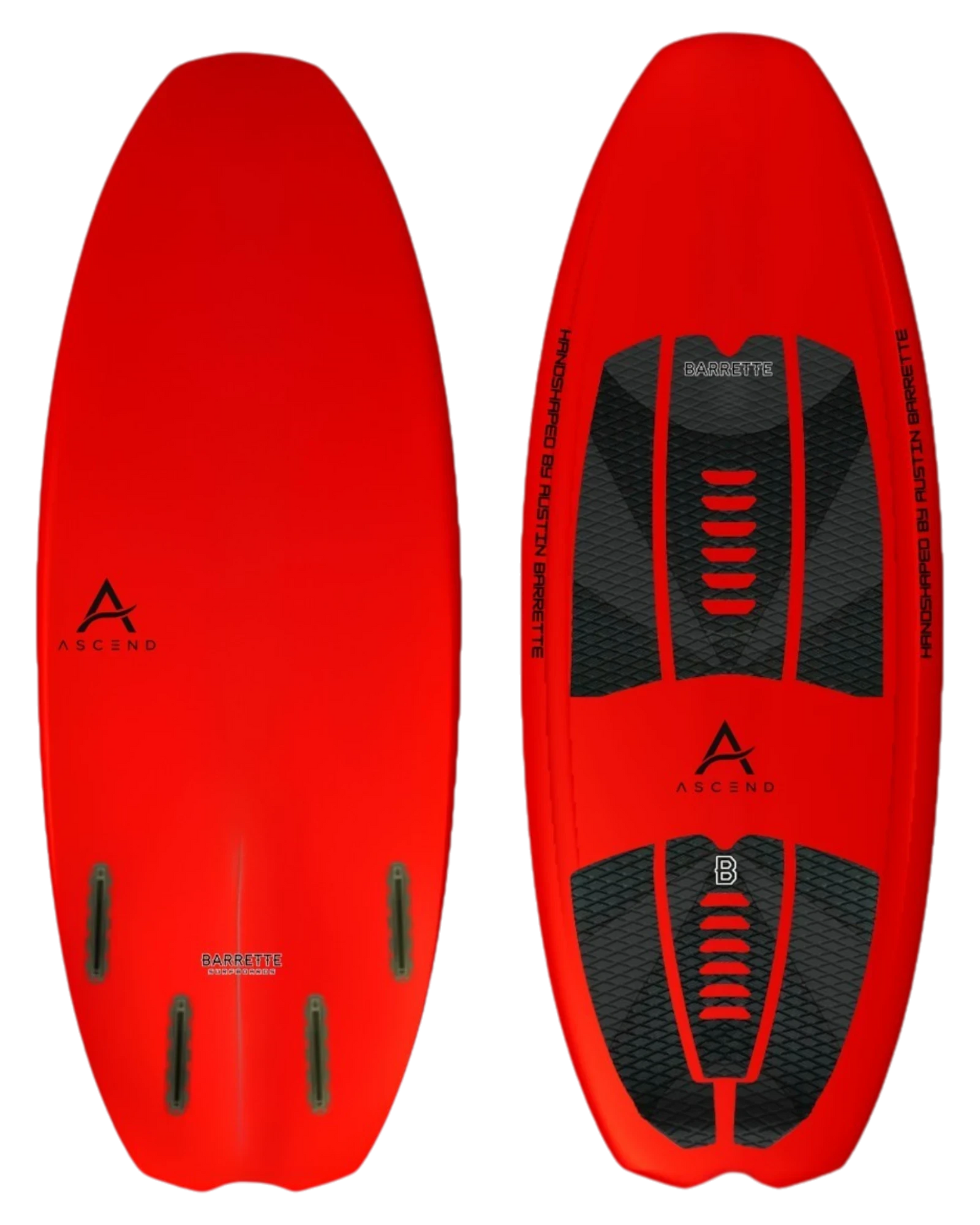 Fat Daddy's Wake Surf Barrette Noah Flegel Pro NF1 wakesurf board in bright red with black traction pads
