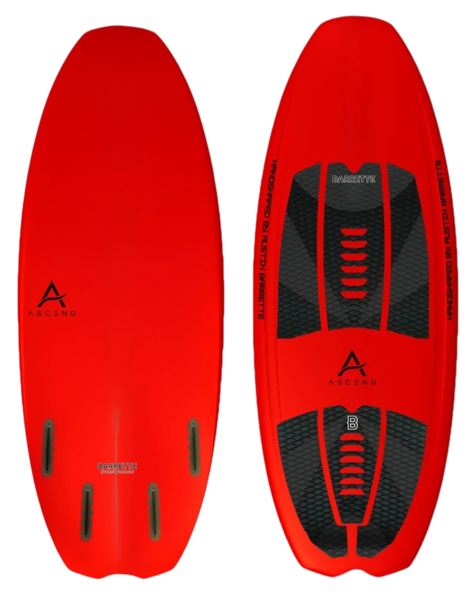 Fat Daddy's Wake Surf Barrette Noah Flegel Pro NF1 wakesurf board in bright red with black traction pads